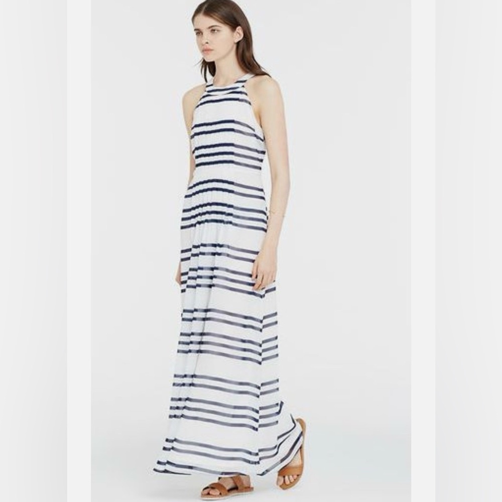 ANN TAYLOR White Navy Striped Halter Maxi long Dress size 10 New With Tag